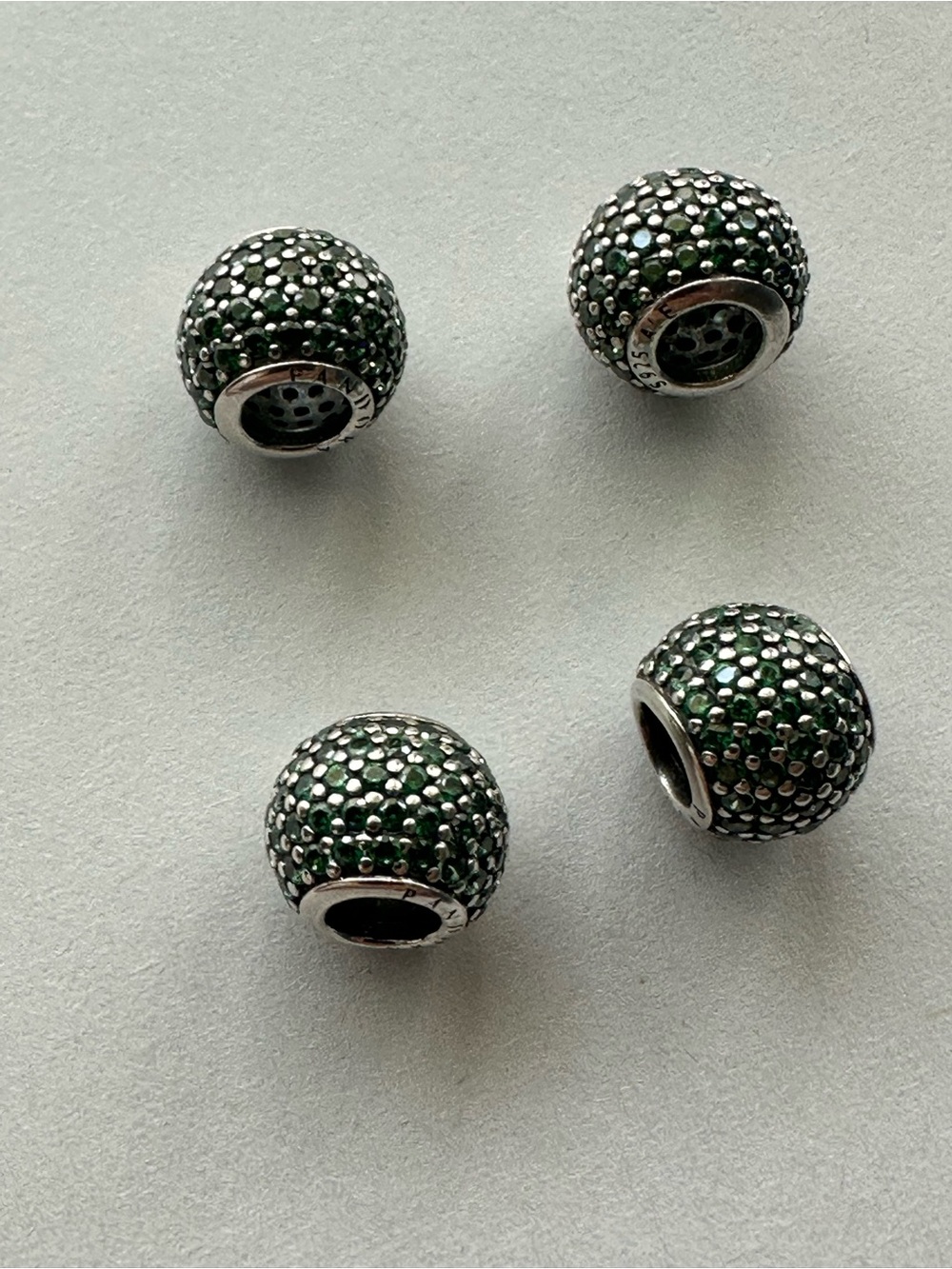 Authentic Pandora Sterling Silver Pavé Lights Charms - Emerald green